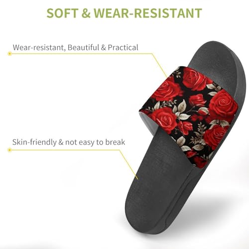 Red Rose Florals House Sandals Non-Slip Bathroom Slippers Beach Summer Shoes for Men Women3
