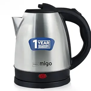Impex Migo Stainless Steel Electric Kettle 1.5 Litre 1500 Watts Fast Boiling Portable Electric Kettle | Power Indicator | Dry Run Protection | Auto Cut off | 360 Degree Rotatable | 1 Year Warranty