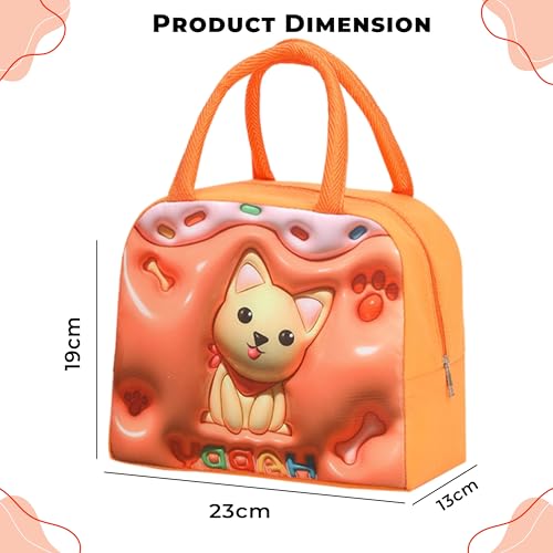 Image of Kraptick Compact & Stylish Design Printed Tiffin Bag for Children Insulated Lunch Bag for Kids Perfect Leakproof Keeps Hot and Cold Lunch Bag for School (Orange Shiba Inu)