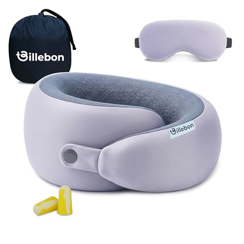 Image of Billebon Ultrasoft Memory Foam Neck Pillow for Travel, Lightweight Comfortable & Breathable Cover, Airplane Travel Pillow Combo with Premium Eye Mask and Carry Bag. (Grey)