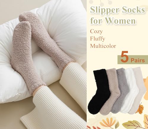 Image of Thermal Crew Socks for Women, 6 Pairs Cotton Quarter Socks in Neutral, Cozy Ankle Socks
