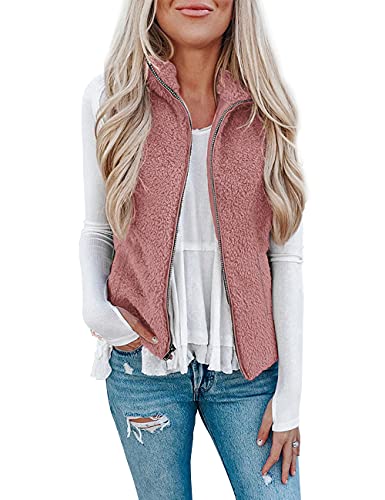 Rapbin Damen Weste Winter Casual Leicht Ärmellos Jacke Herbst Damen Einfarbig Elegant Mode Fleeceweste Damen (Light Rose, L)