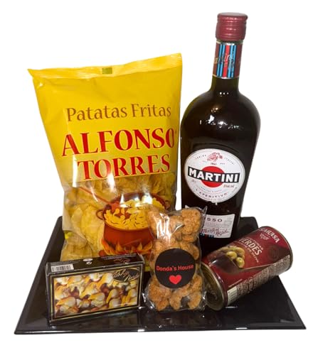 Donda's House® Vermut MARTINI Rosso Vermouth Aperitivo, 15% ABV, 1L, Vermut dulce Martini rojo. Berberechos, Patatas chips, Olivas y torreznos.