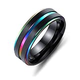Men Women Rainbow Colorful LGBT Ring Stainless Steel Wedding Band Lesbian & Gay Rings Multicolor 6
