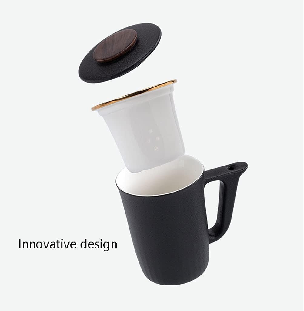 コーヒーカップ、セラミック蓋とステンレススプーン付きカップミルクマグ、滑り止め断熱コースター(ゴールド)(ゴールド)