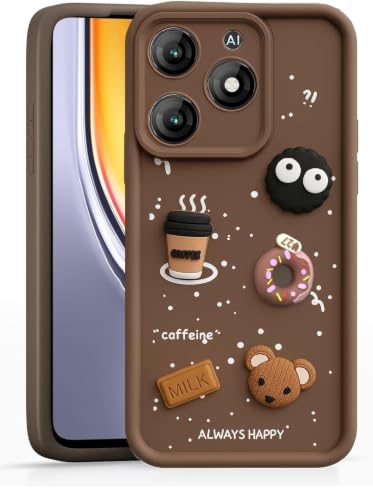 Image of Bintage Cute Fun Taddy Cartoon 3D Ball Bear Milk Donut Coffee Cup Silicon Case Full Body & Camera Protection Back Cover Compatible for itel A70 - Brown