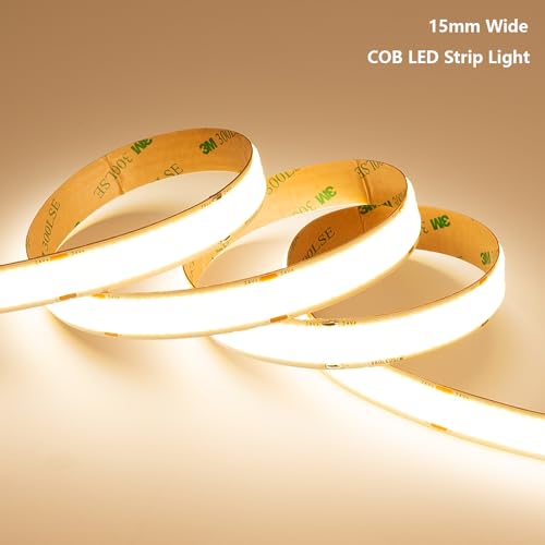 Image of BENLUN 24V 15mm Wide 250W Super Bright COB LED Strip Lights 32.8ft Kit | 3000K Warm White 2 Rolls of 16.4ft LED Tape Light 27500lm CRI 92 with Power Supply for Indoor Decorative Lighting
