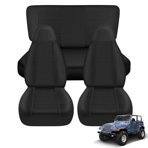 Kistrba Seat Covers Compatible with Jeep Wrangler TJ 1997-2002 Full Set Air-Mesh Breathable Automotive Cover Cushion Accessories (All Black)