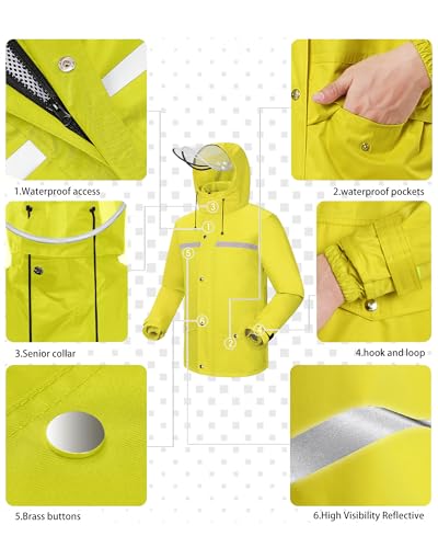 Image of iCreek Rain Suit Waterproof Jacket and Pants Hi Vis Raincoat for Men and Women Reflective Outdoor for All-Sport Work