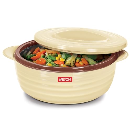 Image of MILTON Aspire 2500 Serving Casserole, Double Walled Inner Stainless Steel, PU Insulated Kitchen Hot Pot, Keeps Food hot & Fresh for Roti, Biryani, 1875 ml, Beige