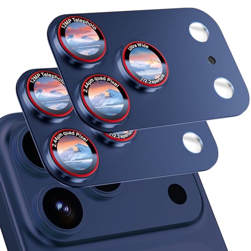 Image of HelloDeere 9H High-alumina Tempered Glass Camera Lens Protector for iPhone 17 Pro Max Lens , Military-Grade Shatterproof with Strong Adsorption, Full Coverage Case-Friendly Cover (Blue, iPhone 17 Pro Max - 2 Pack)