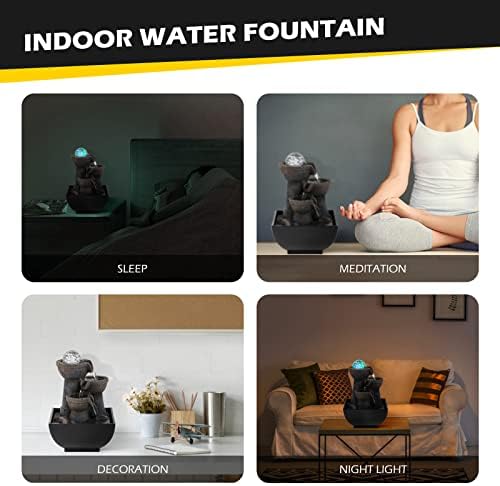 Dyna-Living Tabletop Water Fountain,Environmental Resin Meditation Fountain, Desktop Retro Waterfall Fountain,Indoor Waterfall Feature with Crystal Ball and Light for Home Office Decor 5''X5''X9''