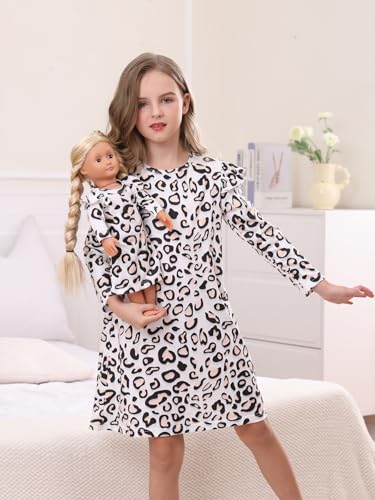 Bow Dream Toddler Girls Casual Dress and Matching American Girl Doll Clothes for Girls Cute Kids Dress Party Birthday Leopard4