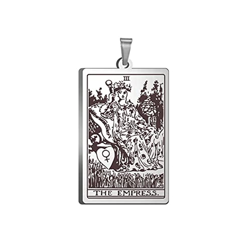 BlackAmazement Collier pendentif en acier inoxydable 316L avec cartes de tarot de justice Fool Empress Wheel of Fortune Dog Tag Argent Or Femme Homme, Acier inoxydable