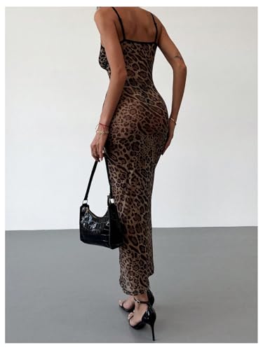 Women's Sexy Cheetah Sheer Dress Y2K Mesh Leopard See Through Bodycon Maxi Dress Going Out Date Party Rave Clubwear2