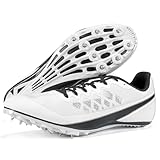 Zakey Mens Track and Field Shoes Women Kids Professional Spikes Racing Sneakers Girls Light Weight Running Nail Spikes Shoes Boys (WhiteBlack,6)