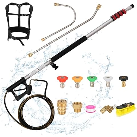Acesolid 24FT Pressure Washer Telescopic Extension Pole Kit - Includes Vest, Pressure Washer Pole, Brush Head, 5 Nozzle Tips, 2 Hose adapters and Support Strap, Roof Gutter Cleaner Tool Cover