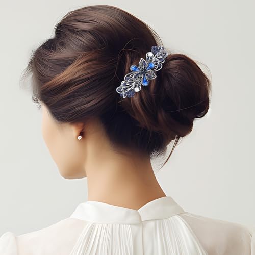 Pinzas para el cabello vintage para mujer con flores retro, cristales, moños y hojas, set de 3 unidades miniatura 3