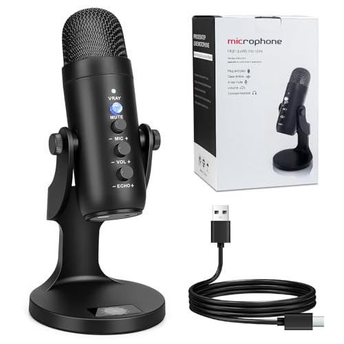 Layukt USB Microphone PC Phone Podcast Mic for Gaming, Podcasting, Streaming, Recording, Voice-Overs Plug and Play Condenser PC Microphone with Quick Mute, Echo/Gain Knobs Real-time Listening