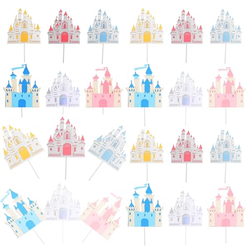 6 Pcs Assorted Color Castle Cake Toppers - Princess Castle
