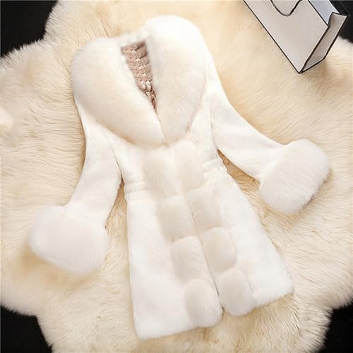 Vhersily 2026 Damen Winter Plüsch Mantel Lang Elegant Verdickt Warm Winddicht Casual Business Klassische Bequeme Streetwear Herbst Winter Bequem Für Abendessen, Hochzeit, Weiß, M