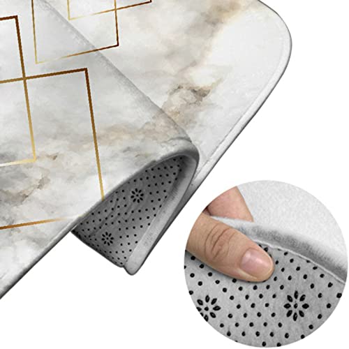 Badezimmerteppich-Set, 3-teilig, Marmor- und Goldgeometrie-Rhombus-Marmor, waschbare Badteppiche, rutschfest, mit Rückenpolster, Konturteppich und Toilettendeckelbezug – Bild 5
