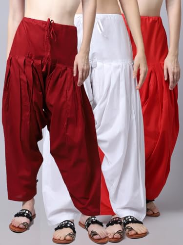 Image of Pistaa's Women's Regular Fit High Rise Combo of 3 Solid Pure Cotton Patiala Salwar