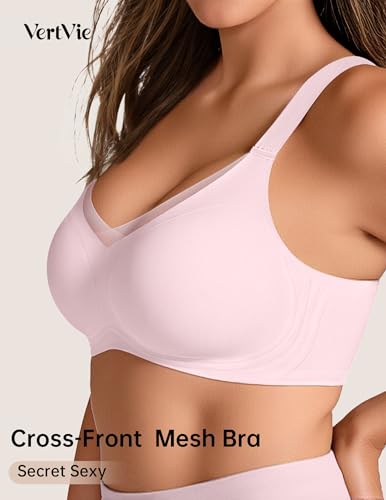 Image of Vertvie Wireless Bras Women Seamless Jelly Supportive Mesh Crossover Bra No Underwire Push Up Full Coverage T-Shirt Bralette