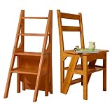 Sedia-Scala Pieghevole 3 in 1 per Biblioteca - Scala Convertibile in Legno Rinforzato per casa, Cucina e caffè - Sgabello Portatile e Supporto espositivo (Altezza 89 cm, Colore Mie