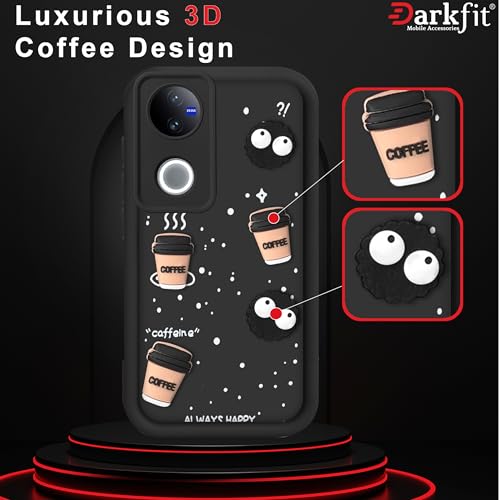 Image of DARKFIT Back Case Cover Compatible with Vivo V50 5G | Cute Fun Cartoon Ball 3D Coffee Silicone Case | Body Protection | Camera Protection | Shock Proof | for Vivo V50 5G | Color Black | Pack of 1