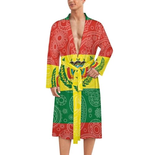 Bolivia Flag Paisley Pattern Funny Men's Robe Soft Lightweight Bathrobe Long-sleeve Spa Robes