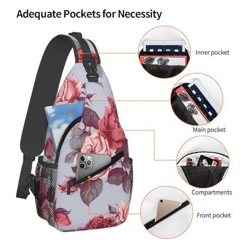 Bolso sling unisex negro floral para viaje y paseo miniatura 3