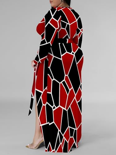 Image of PinkPatty Women's Plus Size Long Sleeve Maxi Dress Casual V Neck Slit Tie Waist Wrap Dresses for Party Cocktail