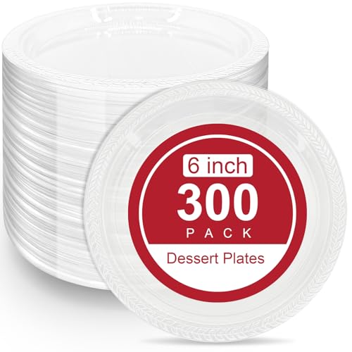 GGYKJSK 300 Pack Clear Plastic Plates - 6 Inch Dessert Plates Disposable Durable Disposable Plastic Dinner Plates for Party BBQ Picnic Travel Weddings New Year and Events.