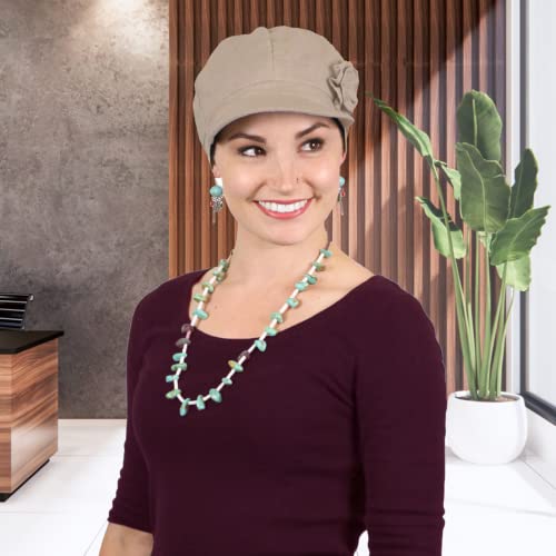 Image of Newsboy Cap Summer Hats for Women Cotton Cancer Headwear Chemo Hair Loss Head Coverings Brighton