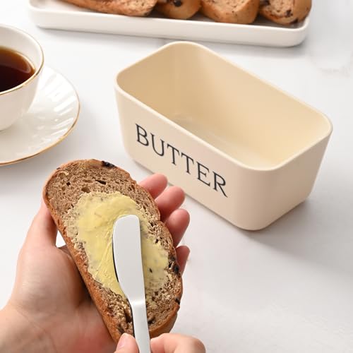 Butter Dish with Lid and Knife for Kitchen Coutertop,Food Grade PP Butter Holder with Cover and Stainless Steel Knife,Large White Butter Conainter - Image 6