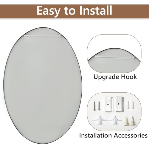 Image of Oval Wall Mirror, 20 inchx28 inch Black Oval Vanity Mirror, Bathroom Mirror of Metal Frame, Home Decorative Wall Mounted Mirror for Bathroom, Living Room, Entryway, Vanity