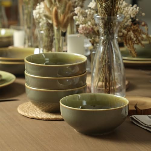 Image of Stone Lain Riley 12-Piece Dinnerware Set Stoneware, Plates and Bowls Set, Dishwasher and Microwave Safe, Dish Set for 4, Green and Blue