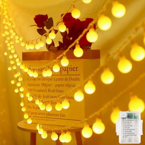 Laihur Fairy Lights Battery 4M 40 LED Globe String Lights with 8 Lighting Modes Fairy Light Battery for Indoor/Outdoor Bedroom Christmas Halloween (Warm White)