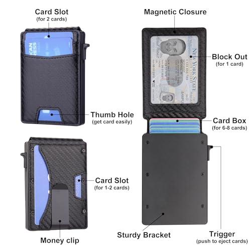 Slim Wallet for Men - Minimalist Mens Wallet with Money Clip，Slim Compact Wallet with Money Clip & ID Window,Pop Up Card Wallet, Metal Aluminum Credit Card Holder Bifold Wallet (black)2