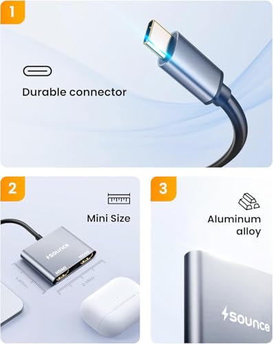 Type C to Dual HDMI Adapter 4K@60hz, Type C to HDMI Splitter for 2 Monitors, (Thunderbolt 3/4) USB C to Dual HDMI Hub Extend Display for MacBook Air/Pro, Dell XPS, Surface, Chromebook 7 416ngwDuYEL