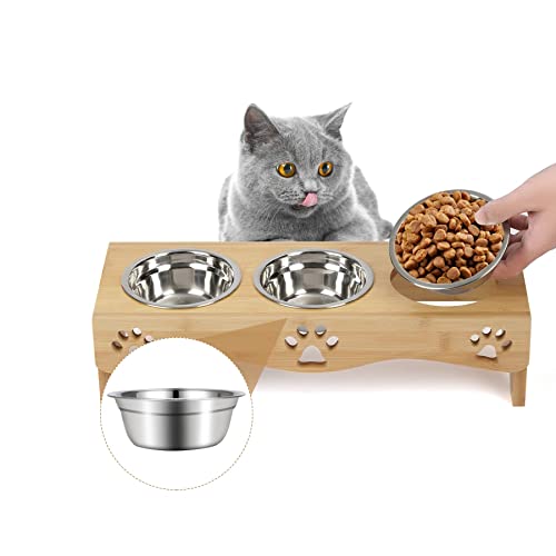 Jazuiha Elevated Cat Bowls, Raised Cat Food Bowl Set Stainless Pet Dishes Feeder With Wooden Stand, Food And Water Bowl For Cat And Small Dog (Wood Color) #TOP4