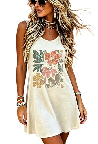 Image of LLHXRUI Sundresses for Women Sleeveless Boho Summer Dress Elegant Vacation Tank Dresses Casual Tunic Short Sun Dress