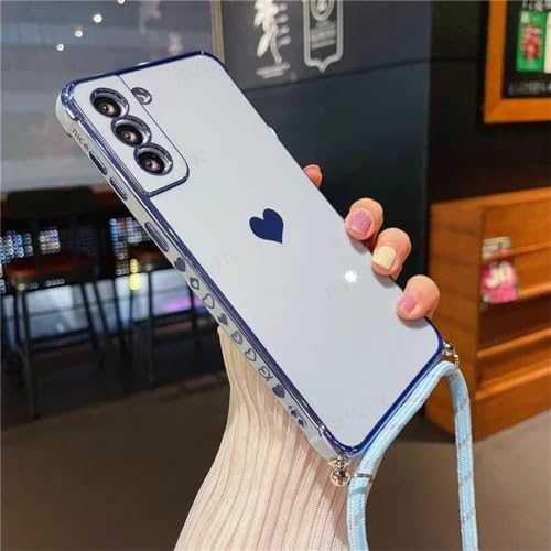 Coque Samsung S22 Plus avec lanière bandoulière coeur bleu clair en TPU souple
