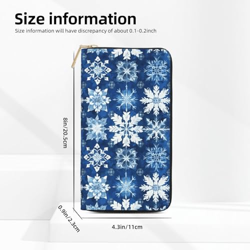 Blue Snowflake Pattern (A) Print Wallet Women, Leather Bifold Multi Card Wallet, Long Purse Women's Wallets2