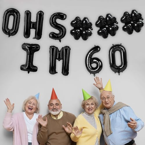 Image of Oh I'm 60! Latex Balloons 16 Inch Black Hallo Sixty Cheers to 60 Years Old Theme Decor for Man Woman Happy 60th Birthday Party Photo Studio Prop Flag Decorations Favors Supplies