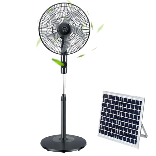 HJDSUDU Ventilador Solar portátil de pie, Recargable con Panel Solar, con Pedestal Ajustable y oscilante, batería de 10000 mAh, para hogar, Oficina y Camping.,Negro