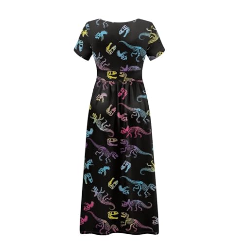 Image of Women's Fall Summer Short Sleeve Ankle Length V-Neck Party Dress with Pockets Size S-3XL