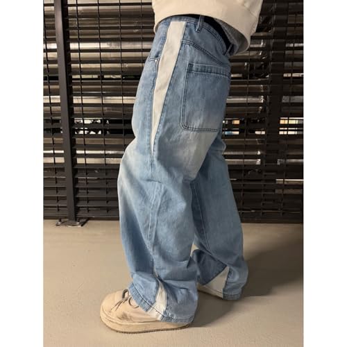 Men's Baggy Patchwork Jeans Casual Straight Wide Leg Hip Hop Jeans Y2K Skateboard Vintage Denim Pants Streetwear4