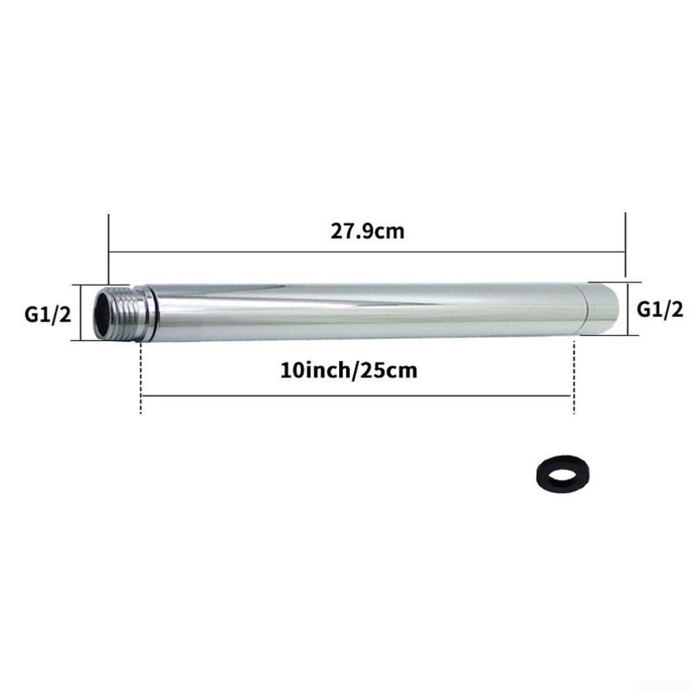 Edelstahl-Duschkopf-Verlängerung, G1/2, gerades Rohr (25,4 cm) | Löst Probleme mit niedrigen Halterungen, passend für alle Höhen, Standard-G1/2-Gewinde, verchromt, leicht zu reinigen